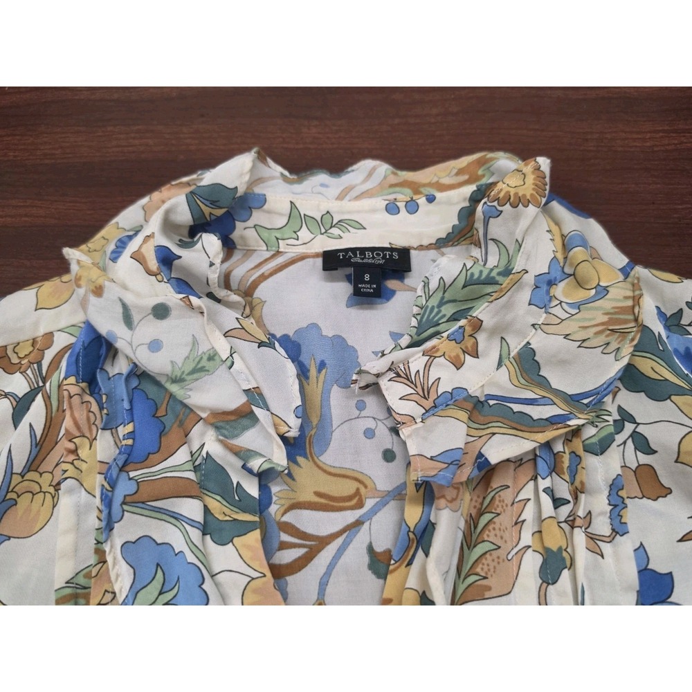 Talbots Womens Size M Silk Blend Sleeveless Blouse Ruffle Neck Floral Paisley - Picture 4 of 9